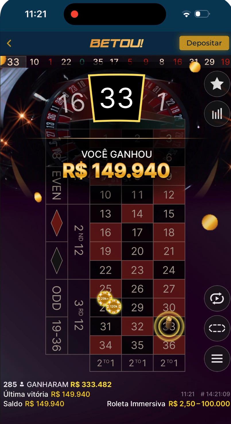 Vitória R$ 149.940 guismesa · Roleta Immersiva · Betou!