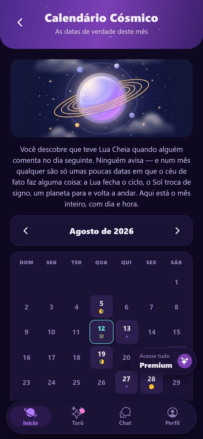 Cosmic Guide — calendário cósmico