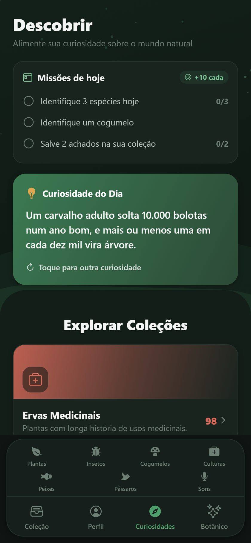 NatureLens — descobrir e coleções